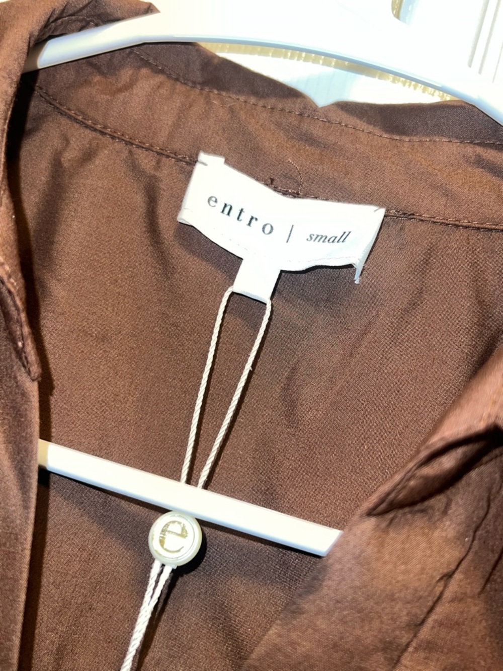 Small Entro Chocolate Brown Puff-Sleeve Cotton Blouse - Picture 2 of 7